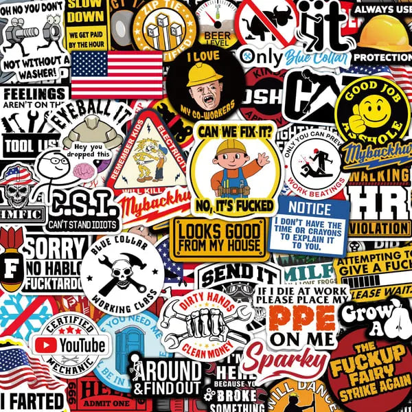 150Pcs Blue Collar Funny Stickers