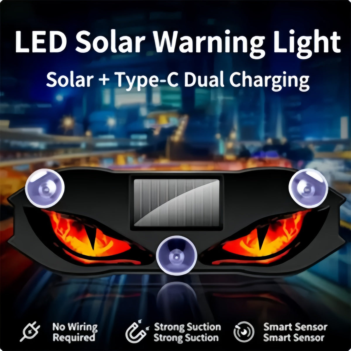 Solar-Powered LED Car Warning Light - Solar-powered, weatherproof,automatic activation at dark - formore safety on the roadside