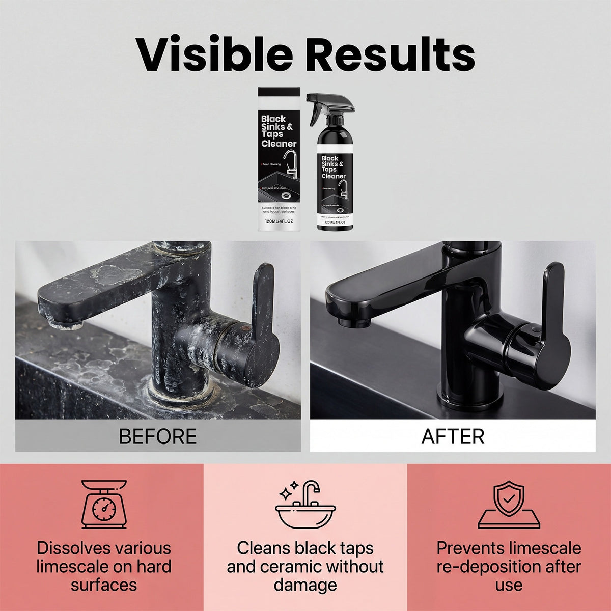 Limescale Cleaner Spray for Black Sinks, Faucets & Fixtures