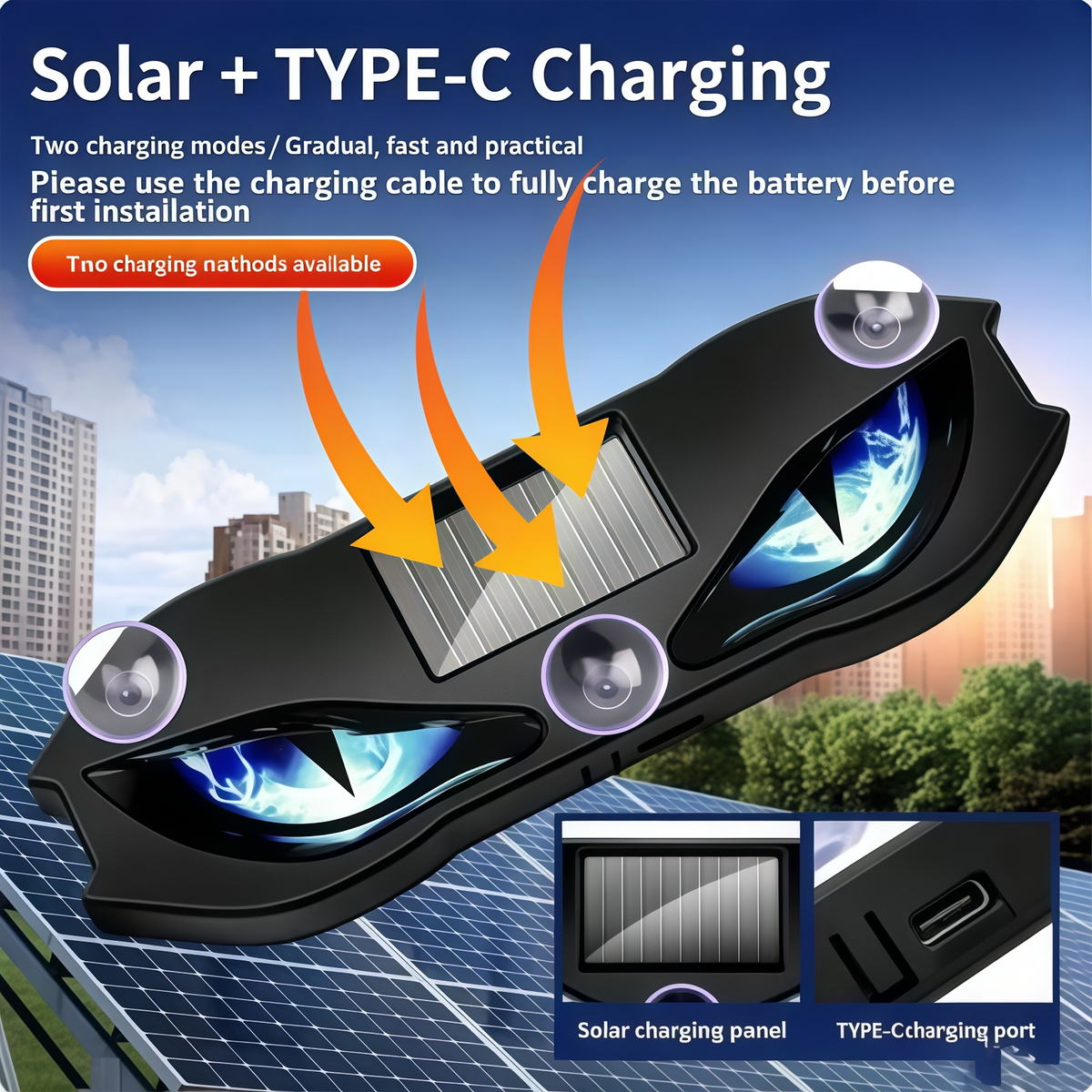 Solar-Powered LED Car Warning Light - Solar-powered, weatherproof,automatic activation at dark - formore safety on the roadside