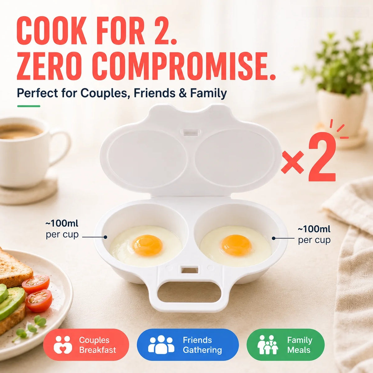Microwave Egg Poacher with Lid & Handle