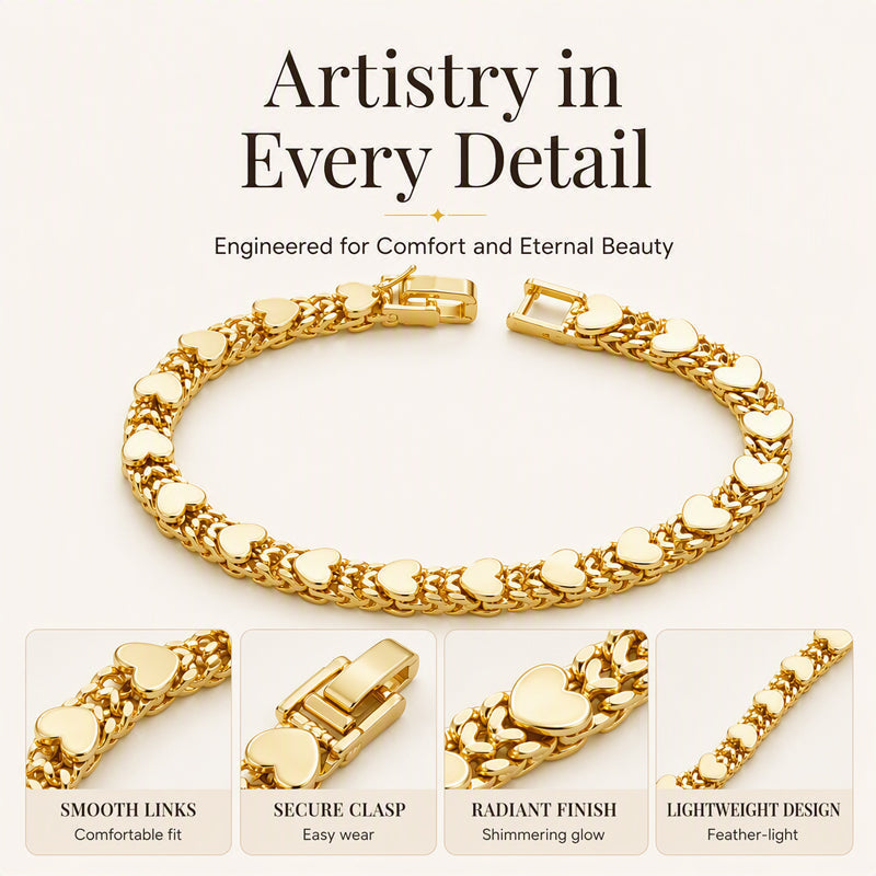 Women’s Elegant Heart Link Bracelet – Dainty Romantic Design, Adjustable Chain
