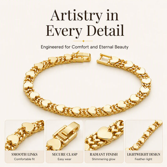 Women’s Elegant Heart Link Bracelet – Dainty Romantic Design, Adjustable Chain