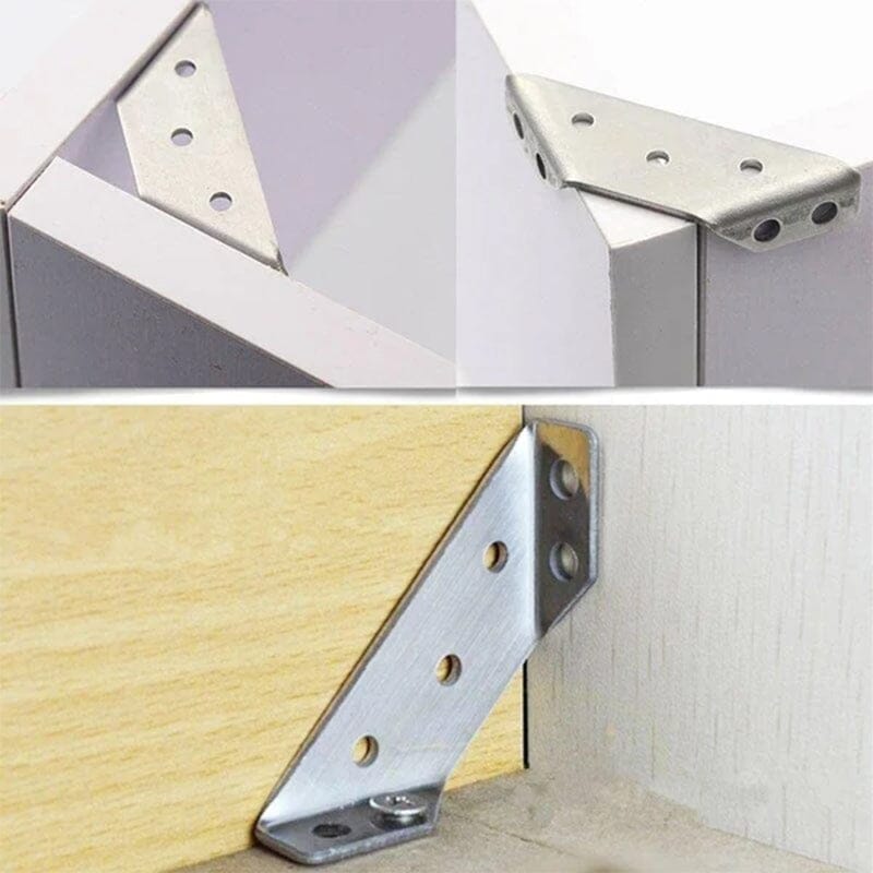 UNIVERSAL STAINLESS STEEL FURNITURE CORNER BRACES — Triangular Stability Reinforcement | Rust-Proof Structural Support & Easy Install