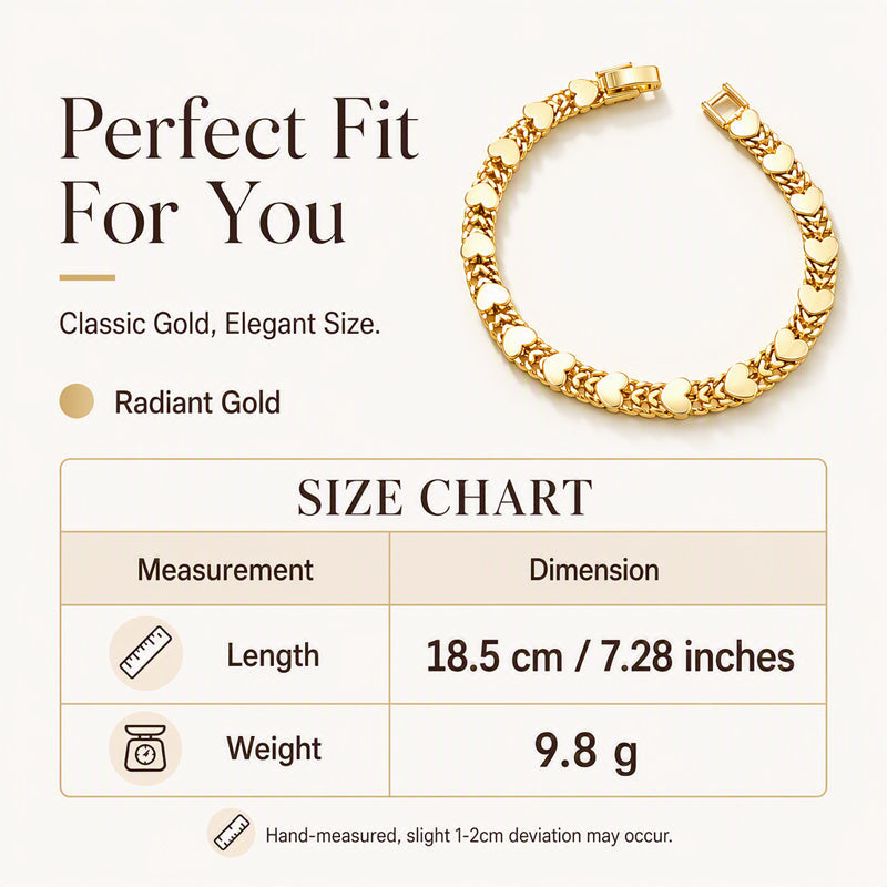 Women’s Elegant Heart Link Bracelet – Dainty Romantic Design, Adjustable Chain