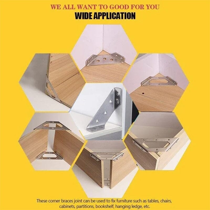 UNIVERSAL STAINLESS STEEL FURNITURE CORNER BRACES — Triangular Stability Reinforcement | Rust-Proof Structural Support & Easy Install