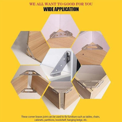 UNIVERSAL STAINLESS STEEL FURNITURE CORNER BRACES — Triangular Stability Reinforcement | Rust-Proof Structural Support & Easy Install