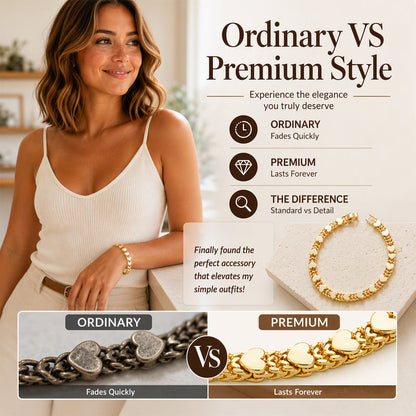 Women’s Elegant Heart Link Bracelet – Dainty Romantic Design, Adjustable Chain