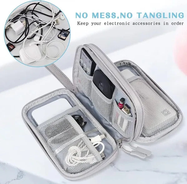 Travel Cable Organizer Pouch, Double Layers All-in-One Storage Bag for Cord