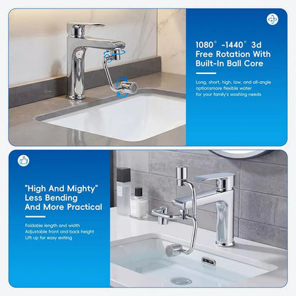 Universal 1080° Rotating Faucet Extender 2 Mode Splash Filter Core Aerator for Kitchen Bathroom Home Sink