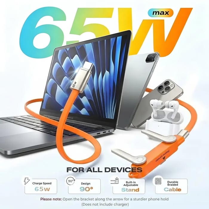 Fast-Charging Cable with Detatchable Stand