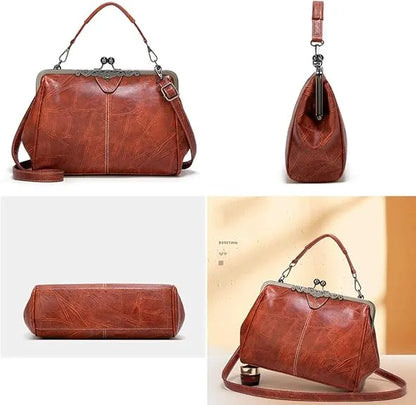 2026 New  Elegant Waterproof Women’s Leather Kiss-Lock Tote Handbag
