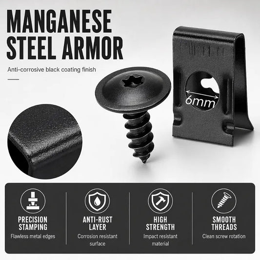 Universal Car Metal U-Type Clips and Screws Set
