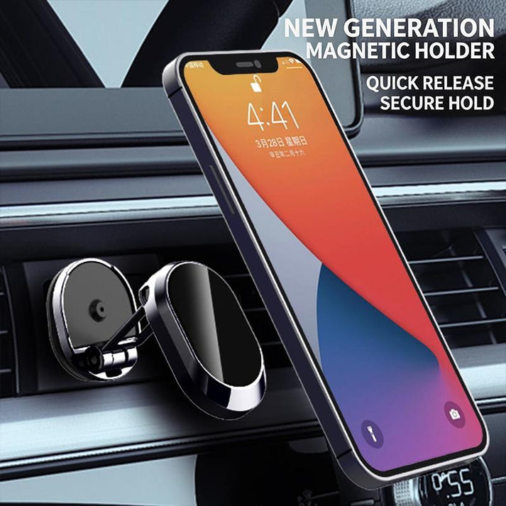 Phone Holder Strong magnet, 360° rotation & foldable metal. Safer driving – grab yours!