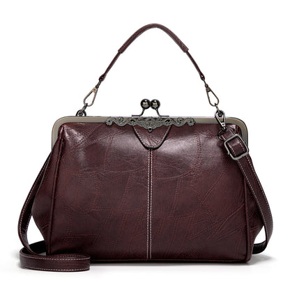 2026 New  Elegant Waterproof Women’s Leather Kiss-Lock Tote Handbag