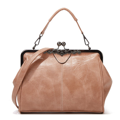 2026 New  Elegant Waterproof Women’s Leather Kiss-Lock Tote Handbag