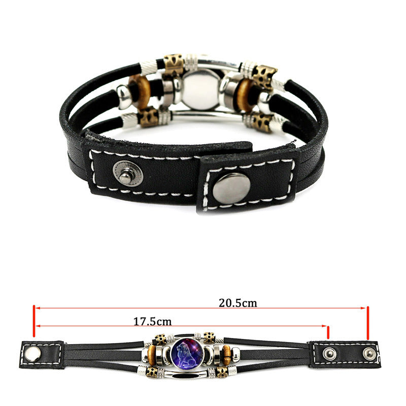 Glow‑in‑the‑dark Leather Zodiac Sign Bracelet