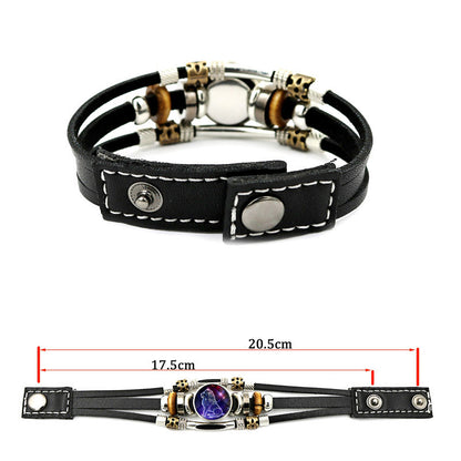 Glow‑in‑the‑dark Leather Zodiac Sign Bracelet