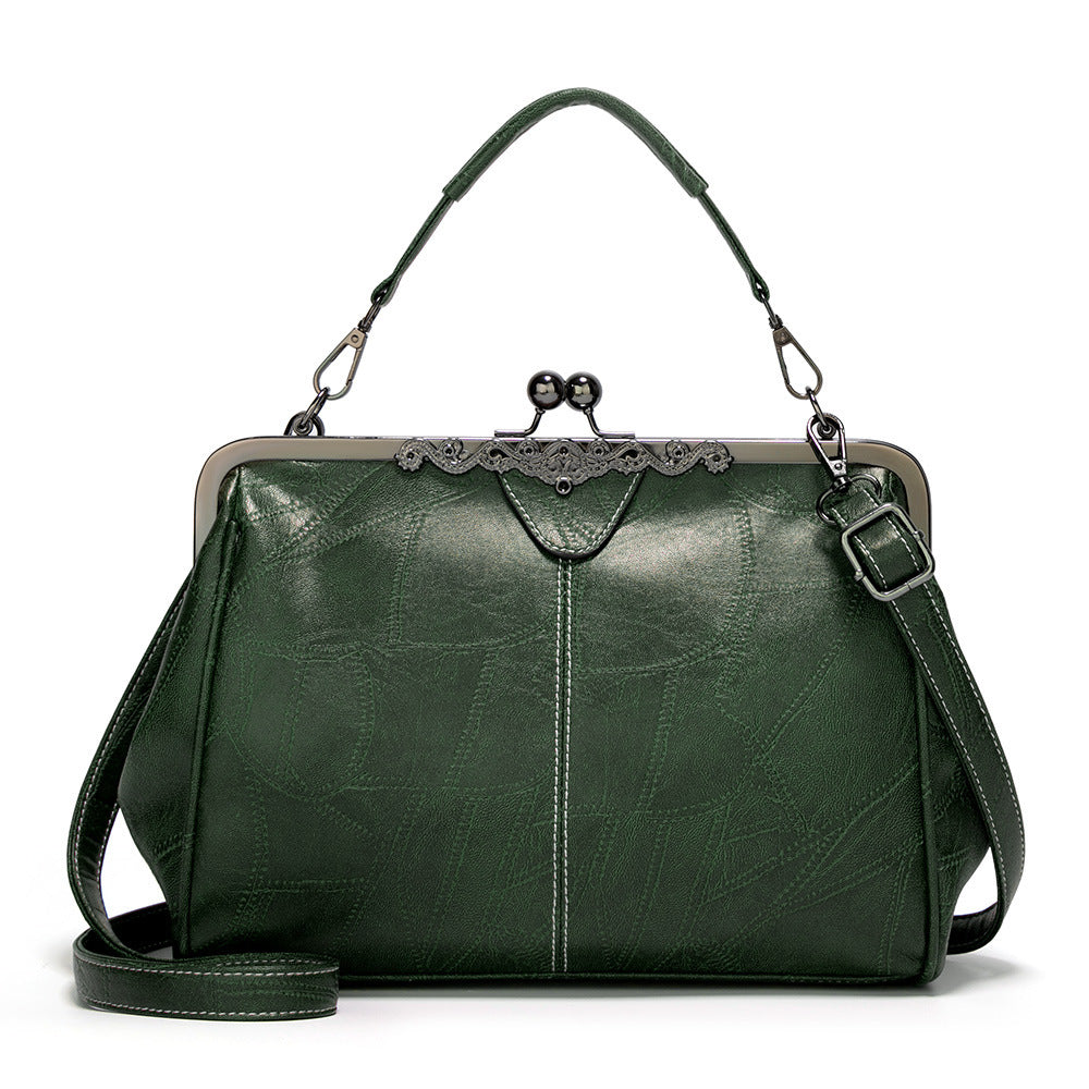 2026 New  Elegant Waterproof Women’s Leather Kiss-Lock Tote Handbag