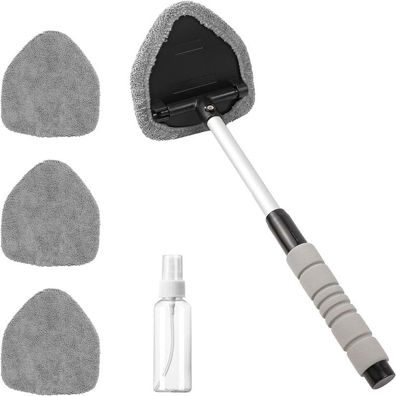 Windshield Cleaning Tool, Microfiber Car Window Cleaner with 2 Reusable and Washable Microfiber Pads and Extendable Handle