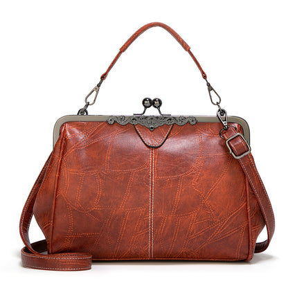 2026 New  Elegant Waterproof Women’s Leather Kiss-Lock Tote Handbag