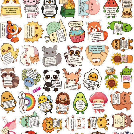50 Pcs/1 Pack🤗 Positive Emotional Support Buddies Stickers – Inspirational, Waterproof & No Residue🎁 Uplifting Gifts for Kids, Teens, Coworkers & Yourself 😻