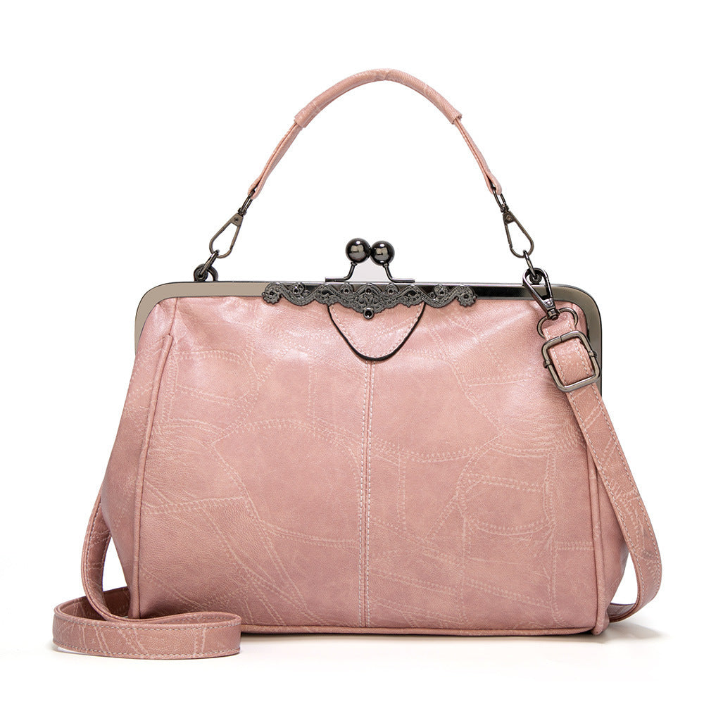 2026 New  Elegant Waterproof Women’s Leather Kiss-Lock Tote Handbag