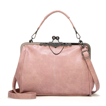 2026 New  Elegant Waterproof Women’s Leather Kiss-Lock Tote Handbag
