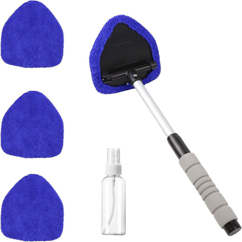 Windshield Cleaning Tool, Microfiber Car Window Cleaner with 2 Reusable and Washable Microfiber Pads and Extendable Handle