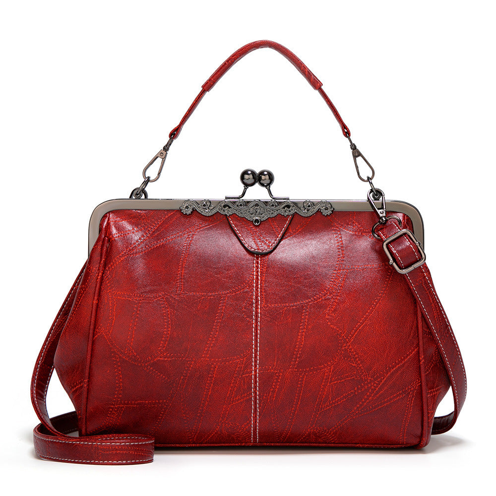 2026 New  Elegant Waterproof Women’s Leather Kiss-Lock Tote Handbag