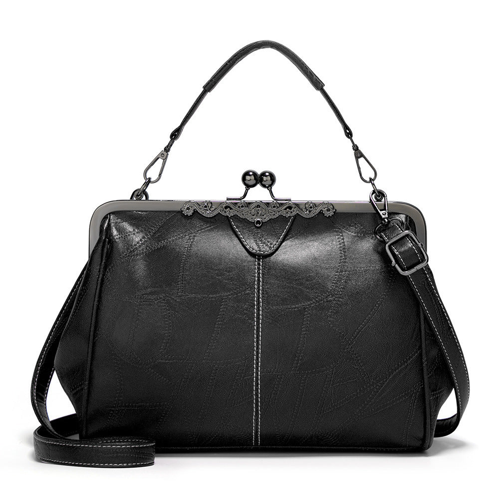 2026 New  Elegant Waterproof Women’s Leather Kiss-Lock Tote Handbag