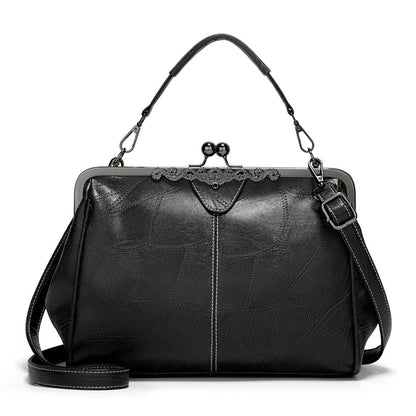 2026 New  Elegant Waterproof Women’s Leather Kiss-Lock Tote Handbag