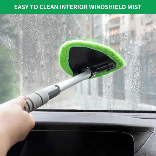 Windshield Cleaning Tool, Microfiber Car Window Cleaner with 2 Reusable and Washable Microfiber Pads and Extendable Handle
