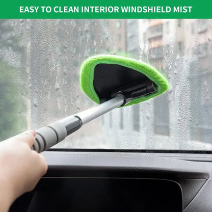 Windshield Cleaning Tool, Microfiber Car Window Cleaner with 2 Reusable and Washable Microfiber Pads and Extendable Handle