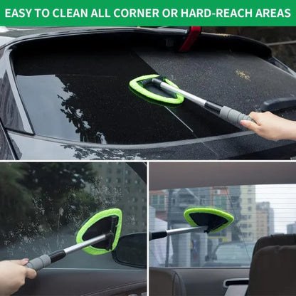 Windshield Cleaning Tool, Microfiber Car Window Cleaner with 2 Reusable and Washable Microfiber Pads and Extendable Handle