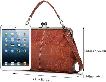 2026 New  Elegant Waterproof Women’s Leather Kiss-Lock Tote Handbag