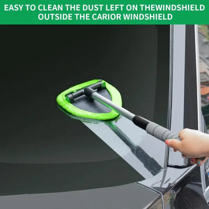 Windshield Cleaning Tool, Microfiber Car Window Cleaner with 2 Reusable and Washable Microfiber Pads and Extendable Handle