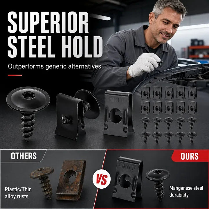 Universal Car Metal U-Type Clips and Screws Set