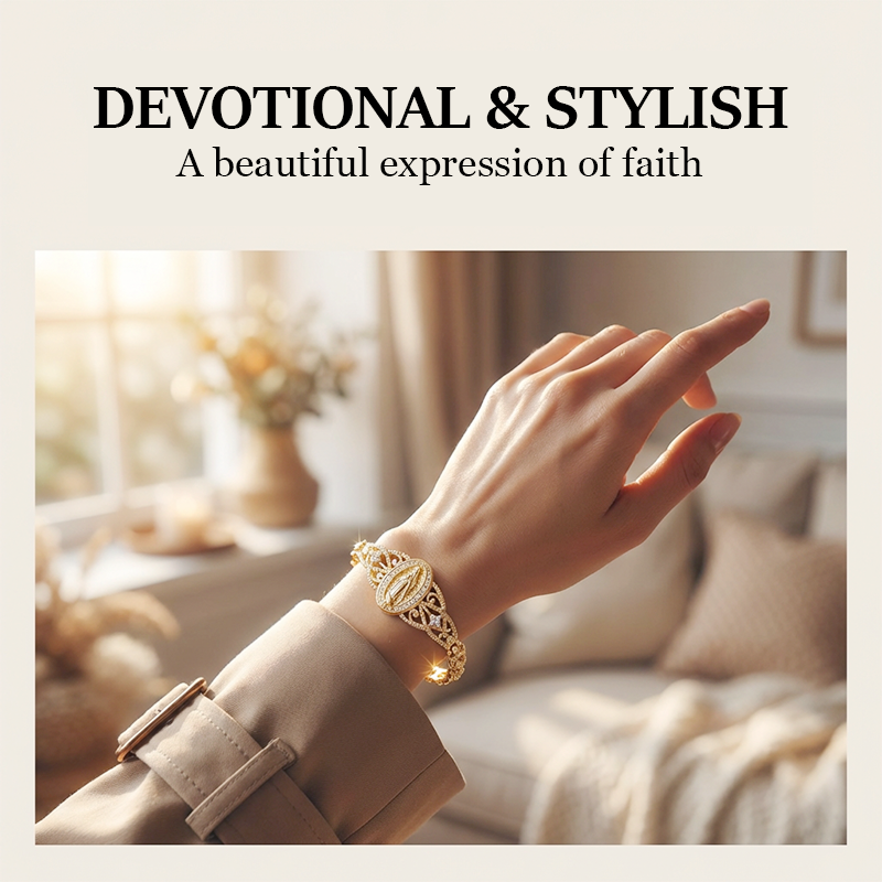 Elegant Hollow Flower Virgin Mary Bracelet – Filigree Design, Gold Plated, Faith Inspired