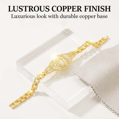 Elegant Hollow Flower Virgin Mary Bracelet – Filigree Design, Gold Plated, Faith Inspired