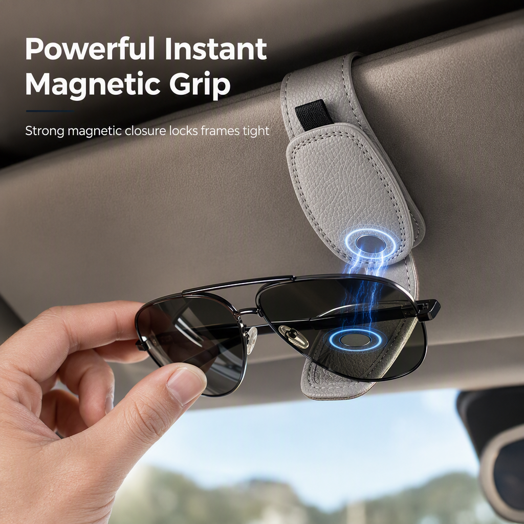 Car Sun‑Visor Magnetic Sunglasses‑Clip | 2‑in‑1 Holder For Sunglasses, Tickets & Cards